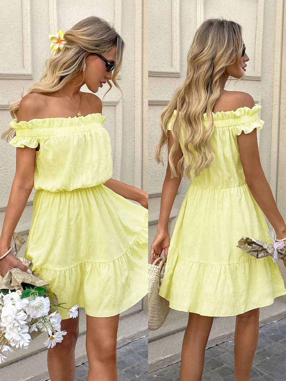 ZARA French Soft Off Shoulder Mini Dress Summer Sweet Youthful Fashion